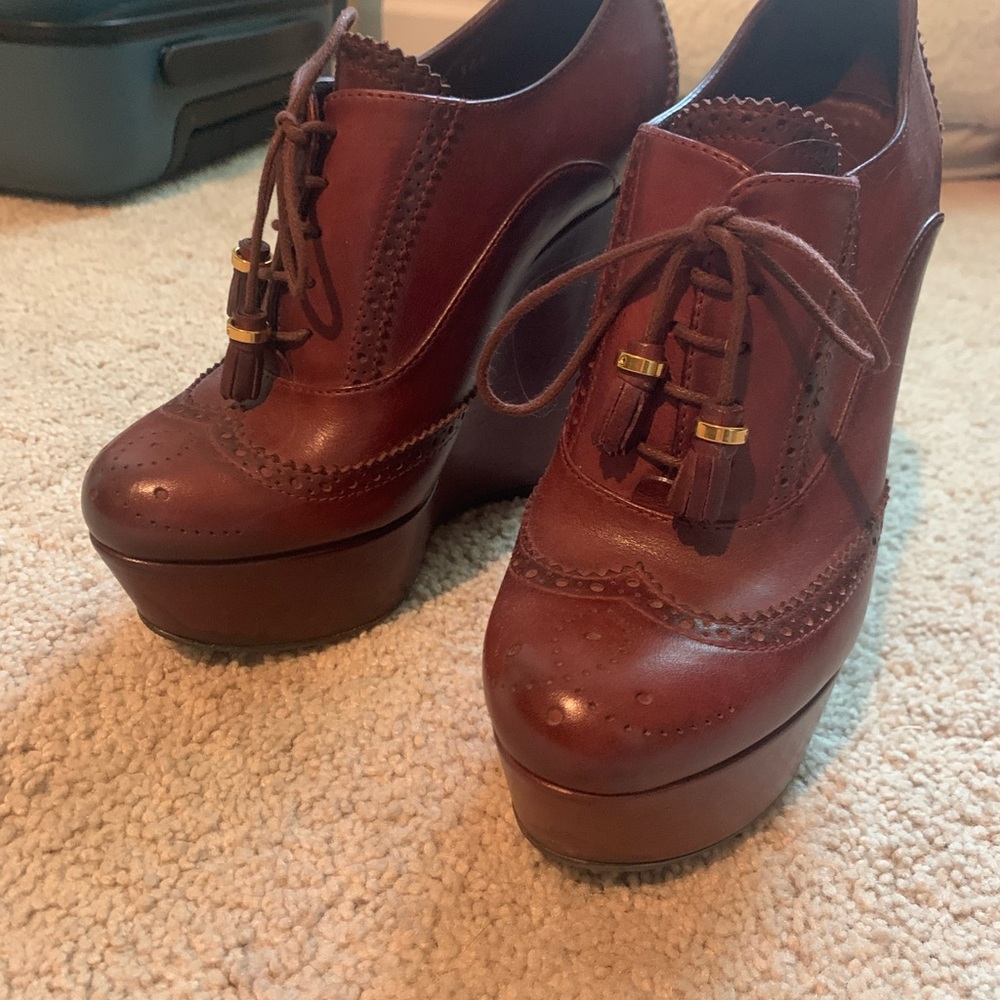 Women's Burgundy Platform Oxford Shoes